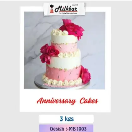 Anniversary Cake MB1003 – pink and white floral designer two-tier anniversary cake from the best bakery cakes shop in Aligarh
