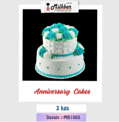 Anniversary Cake MB1005 – elegant blue and white floral designer two-tier anniversary cake from the best bakery cakes shop in Aligarh