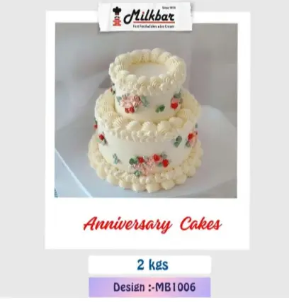 Anniversary Cake MB1006 – elegant white cream floral two-tier anniversary cake from the best bakery cakes shop in Aligarh